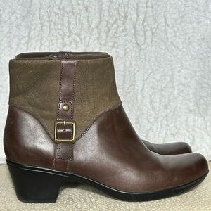 Clarks Womens Ingalls Dover 2-Tone Brown Leather/Suede Ankle Boot Shoes SZ 11M